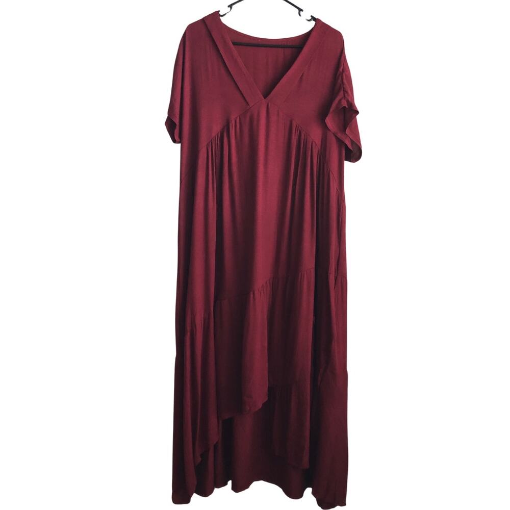 v neck maxi dress tiered boho maroon burgandy wine red